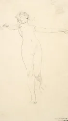 Esquisse de nu féminin debout, possiblement pour la fresque Moods to Music, 1893-95